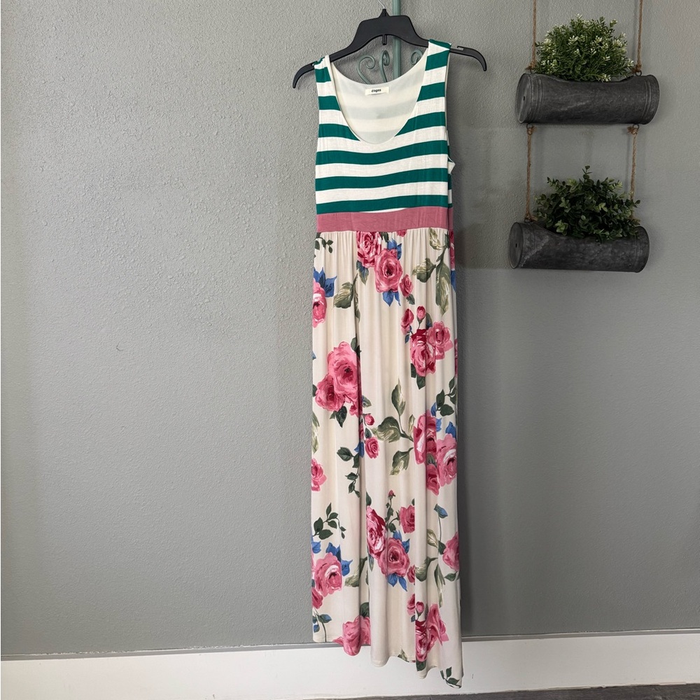 Striped and Floral Maxi Dress size L
